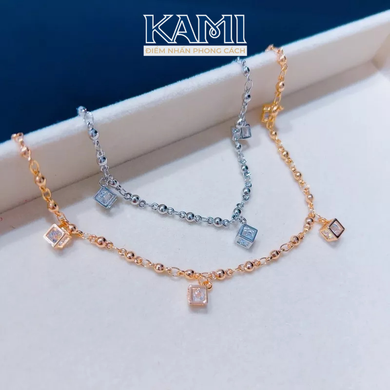 Lắc mạ vàng charm khối vuông bền màu Kami trang sức sỉ L3K0