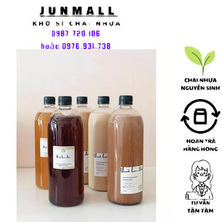Chai nhựa pet đựng trà sữa 1000ml chai 1 lít nắp nhựa đen fi28
