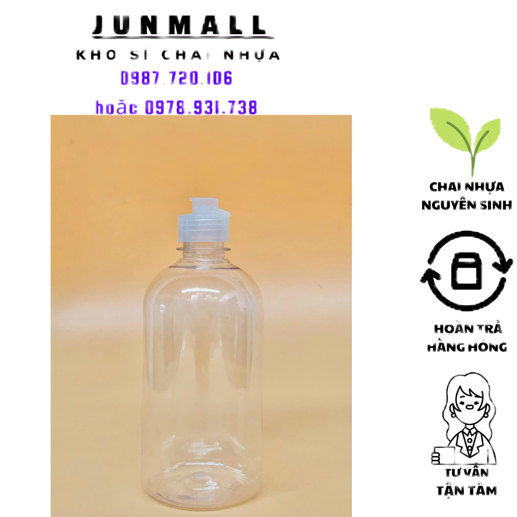 Chai nhựa nắp bật 500ml fi28 kèm nắp | BigBuy360 - bigbuy360.vn