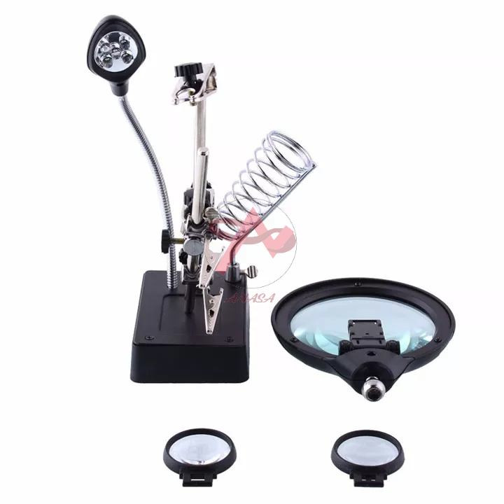 Kính Lúp Đôi Kẹp Hàn Để Bàn Có Đèn Led Chiếu Sáng TE-800