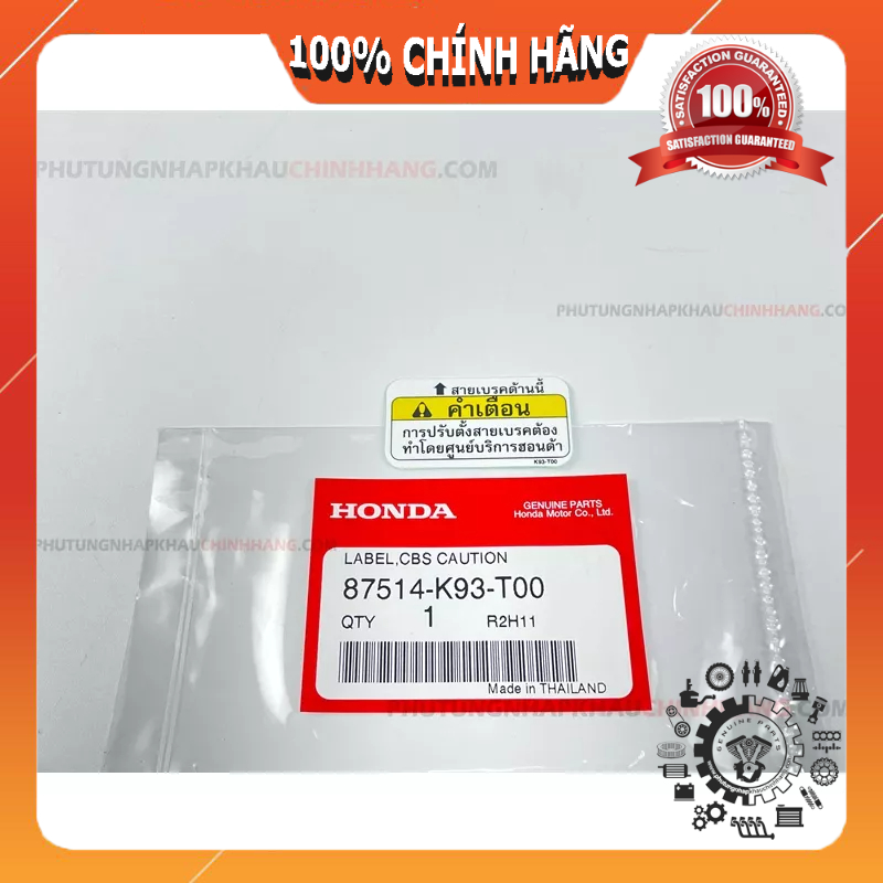 Tem cảnh báo Combi Brake Honda Thailand chính hãng 87514-K93-T00
