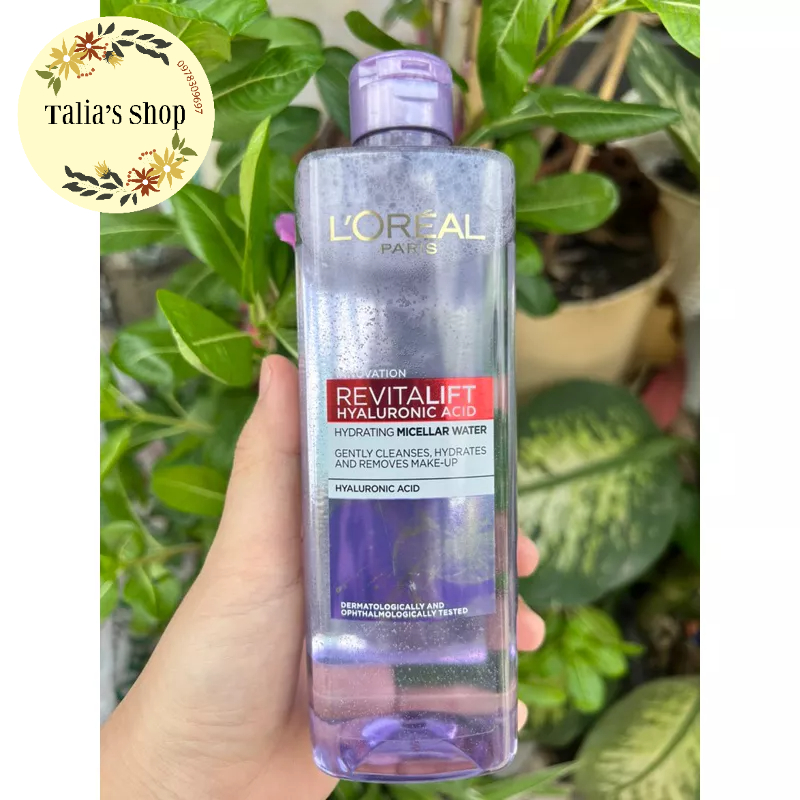 400ml-Nước Tẩy Trang Siêu Cấp Ẩm, Căng mịn da Loreal Revitalift Hyaluronic Acid Hydrating Micellar Water - TÍM