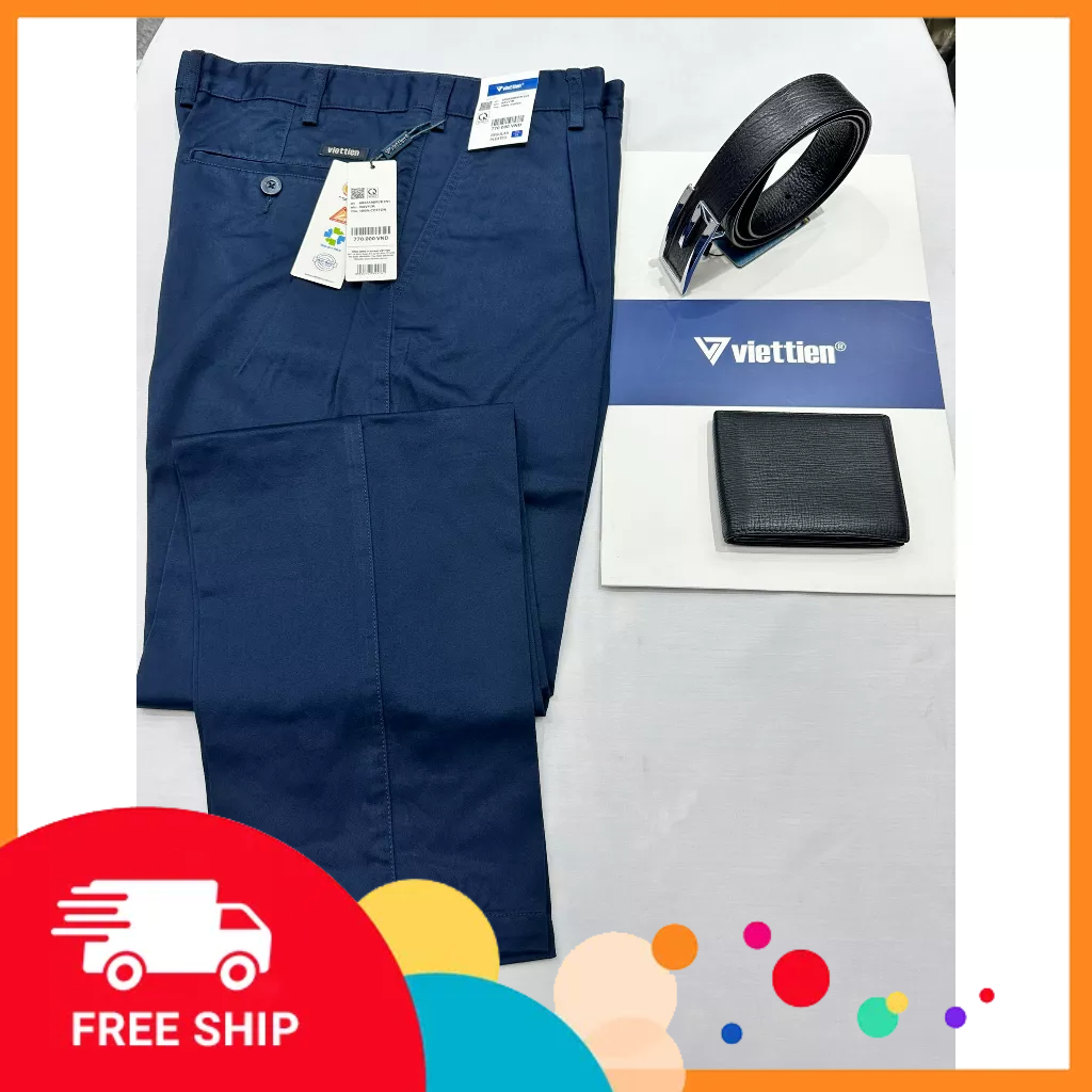 Quần kaki màu xanh navy Việt Tiến 1 ly/không ly giá mác 770k 100% cotton có size lớn