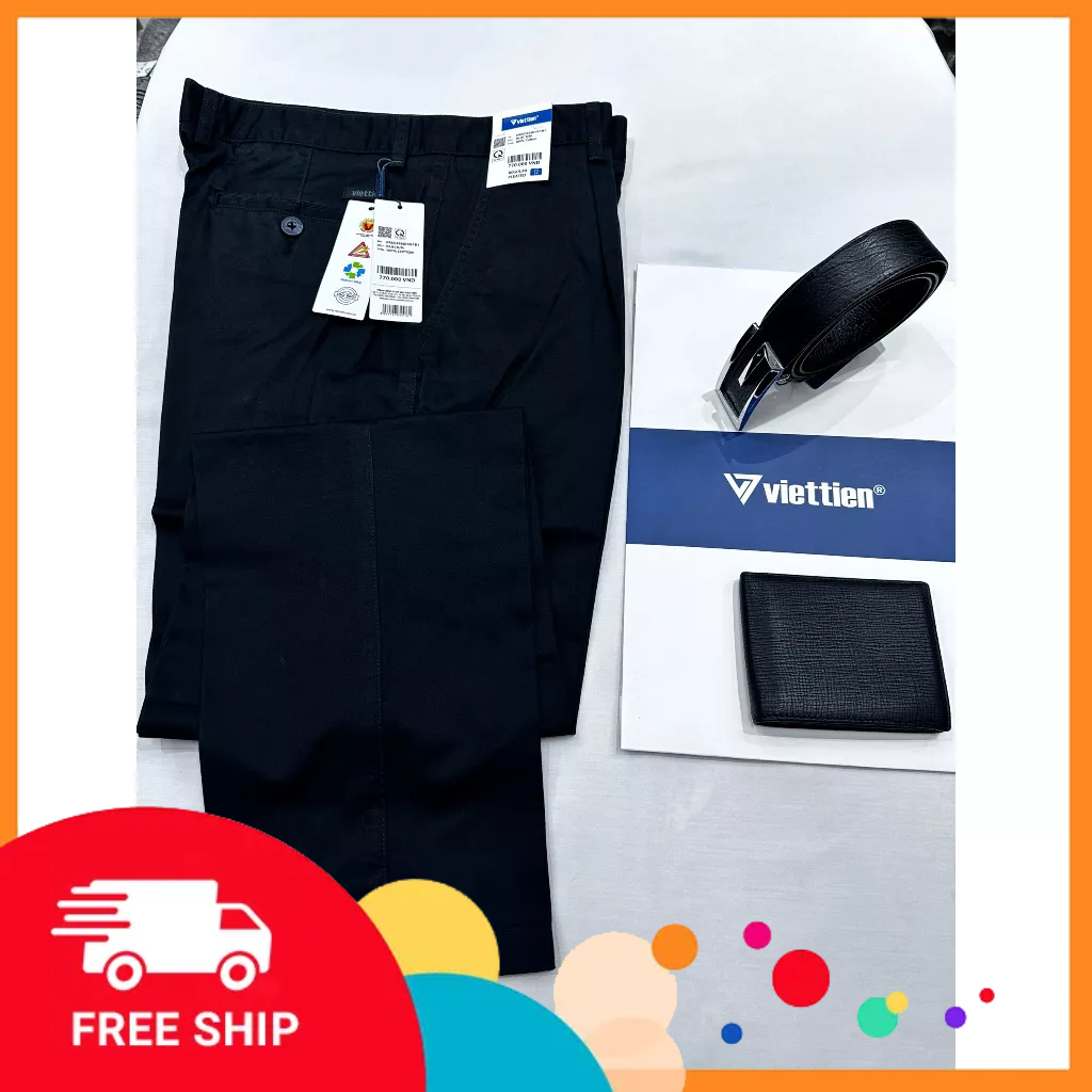 Quần kaki đen Việt Tiến 1 ly/không ly giá mác 770k 100% cotton có size lớn