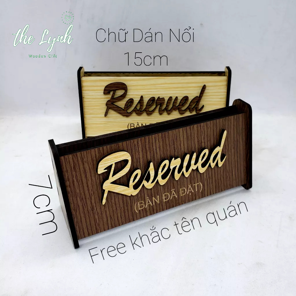 Bảng gỗ bàn đã đặt (reserved) 2 mặt khắc laser FREE LOGO