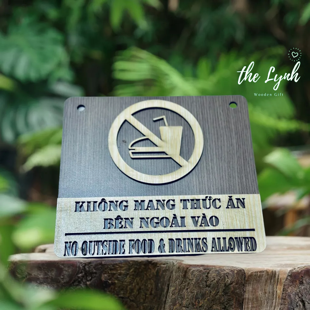 Bảng gỗ thông báo Không hút thuốc,không mang thức ăn vào,không dắt chó mèo-Tặng kèm móc treo