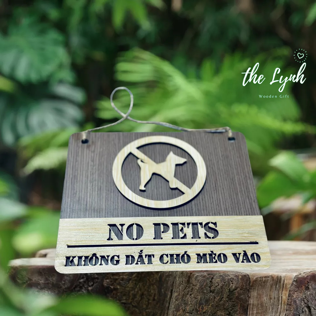 Bảng gỗ thông báo Không hút thuốc,không mang thức ăn vào,không dắt chó mèo-Tặng kèm móc treo