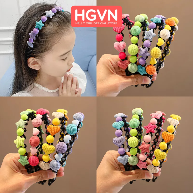 Bờm xược tóc nhựa dẻo đính charm HGVN màu pastel nhiều hình ngôi sao trái tim cho bé gái phong cách hàn quốc  #B51