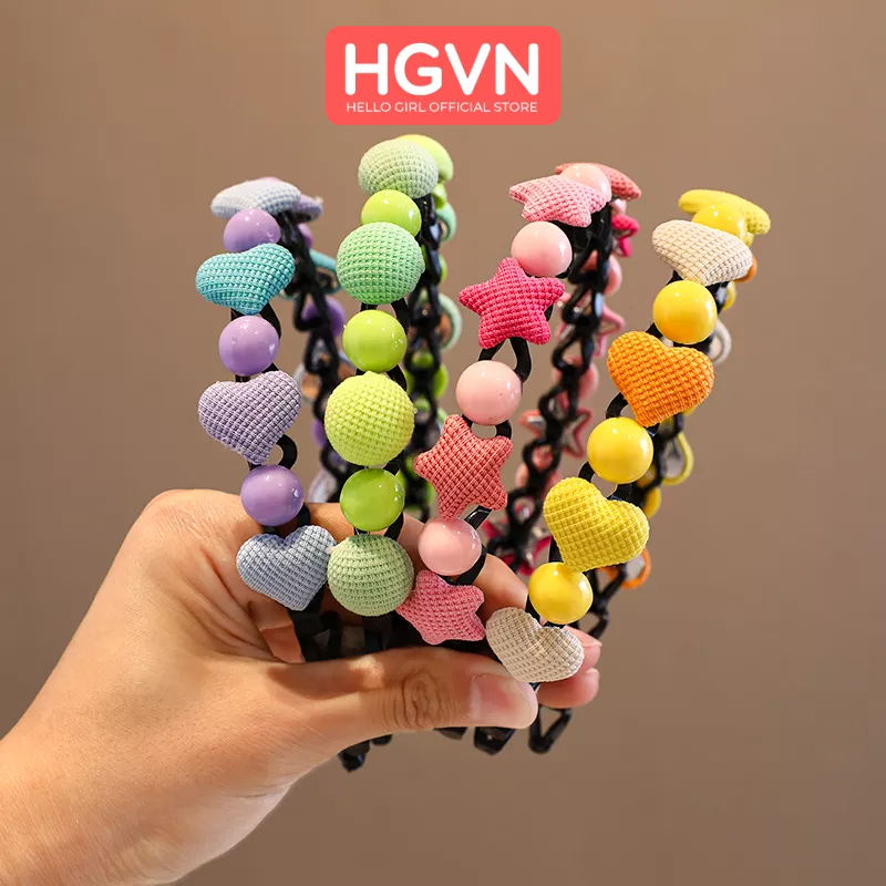 Bờm xược tóc nhựa dẻo đính charm HGVN màu pastel nhiều hình ngôi sao trái tim cho bé gái phong cách hàn quốc  #B51