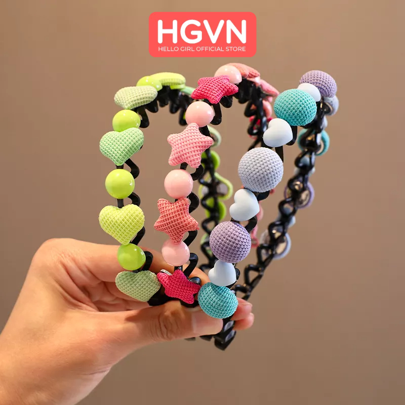 Bờm xược tóc nhựa dẻo đính charm HGVN màu pastel nhiều hình ngôi sao trái tim cho bé gái phong cách hàn quốc  #B51