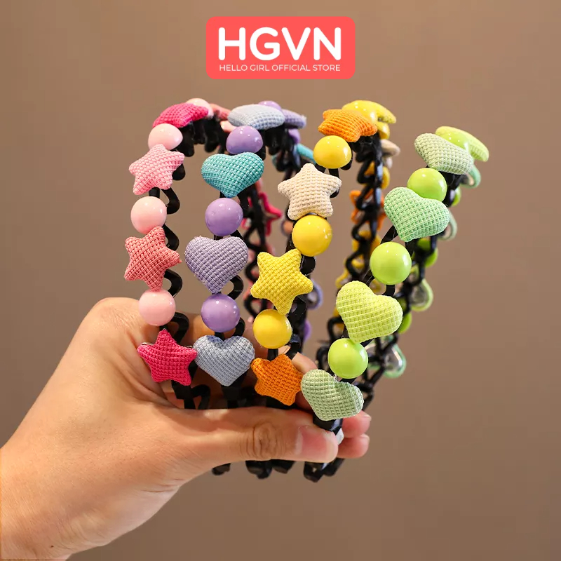 Bờm xược tóc nhựa dẻo đính charm HGVN màu pastel nhiều hình ngôi sao trái tim cho bé gái phong cách hàn quốc  #B51