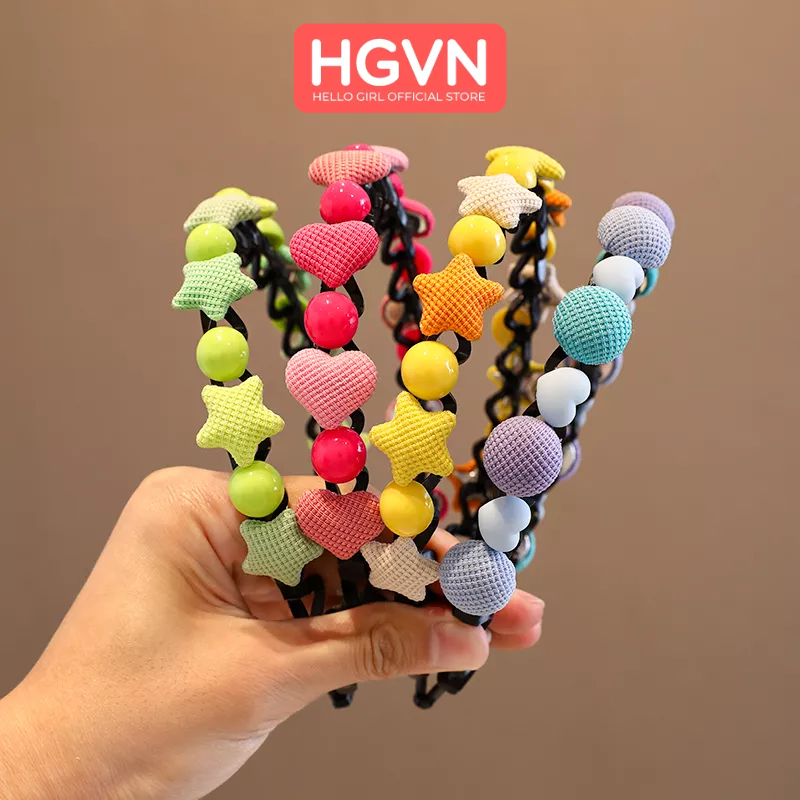 Bờm xược tóc nhựa dẻo đính charm HGVN màu pastel nhiều hình ngôi sao trái tim cho bé gái phong cách hàn quốc  #B51