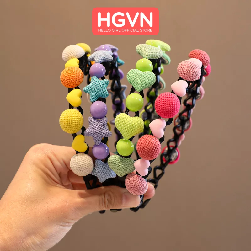 Bờm xược tóc nhựa dẻo đính charm HGVN màu pastel nhiều hình ngôi sao trái tim cho bé gái phong cách hàn quốc  #B51