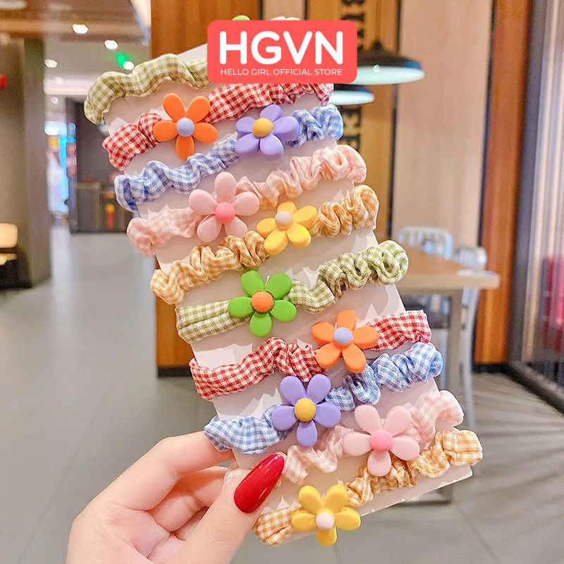 SET 10 Dây Chun Buộc Tóc HGVN Thun Cột Tóc Vải Co Dãn Đính Charm Hoạt Hình Cute Cho Bé Gái Phong Cách Hàn Quốc #A56