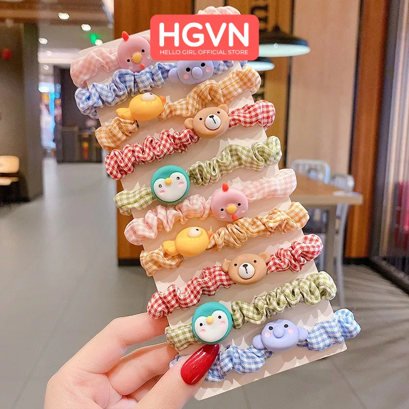 SET 10 Dây Chun Buộc Tóc HGVN Thun Cột Tóc Vải Co Dãn Đính Charm Hoạt Hình Cute Cho Bé Gái Phong Cách Hàn Quốc #A56