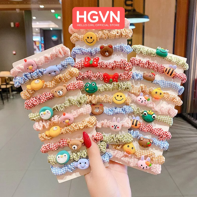 SET 10 Dây Chun Buộc Tóc HGVN Thun Cột Tóc Vải Co Dãn Đính Charm Hoạt Hình Cute Cho Bé Gái Phong Cách Hàn Quốc #A56