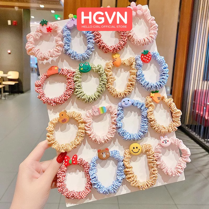 SET 10 Dây Chun Buộc Tóc HGVN Thun Cột Tóc Vải Co Dãn Đính Charm Hoạt Hình Cute Cho Bé Gái Phong Cách Hàn Quốc #A56