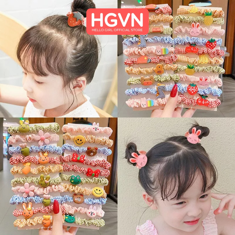 SET 10 Dây Chun Buộc Tóc HGVN Thun Cột Tóc Vải Co Dãn Đính Charm Hoạt Hình Cute Cho Bé Gái Phong Cách Hàn Quốc #A56