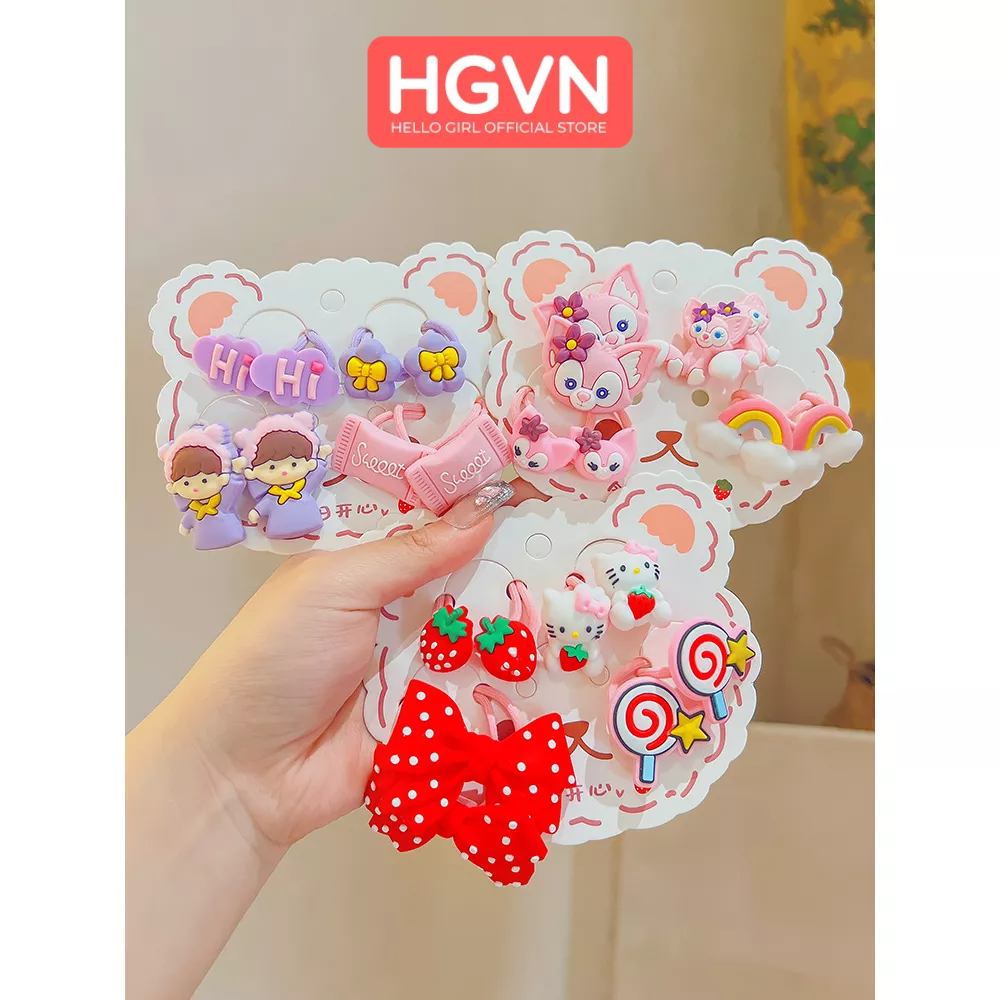 SET 8 Dây chun thun buộc tóc HGVN kèm vỉ gấu siêu dễ thương phong cách hàn quốc cho bé gái