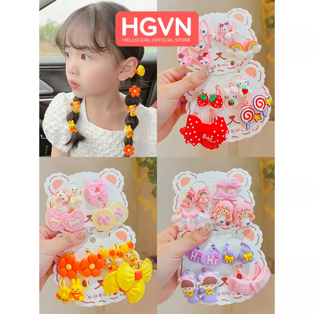 SET 8 Dây chun thun buộc tóc HGVN kèm vỉ gấu siêu dễ thương phong cách hàn quốc cho bé gái