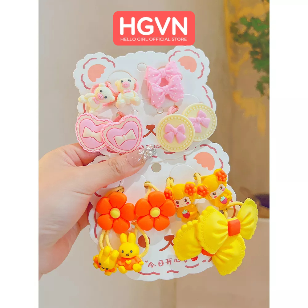 SET 8 Dây chun thun buộc tóc HGVN kèm vỉ gấu siêu dễ thương phong cách hàn quốc cho bé gái