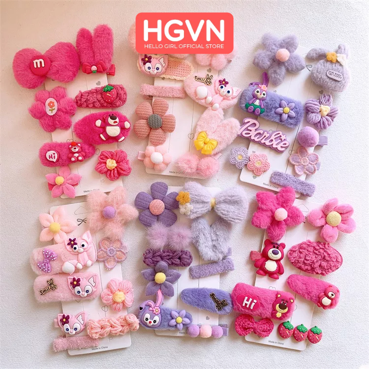SET 8 Kẹp Tóc Mái Hồng Gấu Dâu Tây Dạng Bông HGVN Phong Cách Hàn Quốc Ngọt Ngào Dành Cho Bé Gái