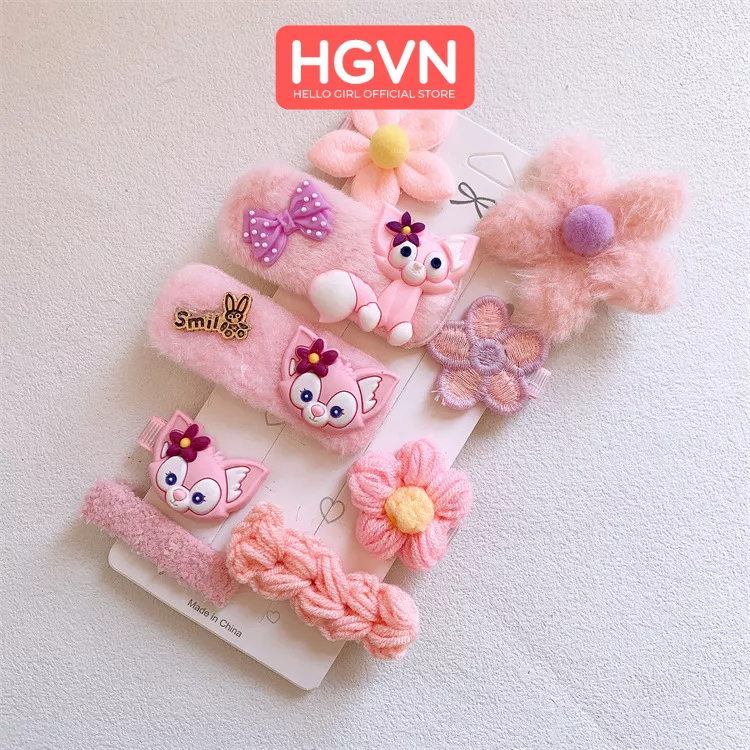 SET 8 Kẹp Tóc Mái Hồng Gấu Dâu Tây Dạng Bông HGVN Phong Cách Hàn Quốc Ngọt Ngào Dành Cho Bé Gái