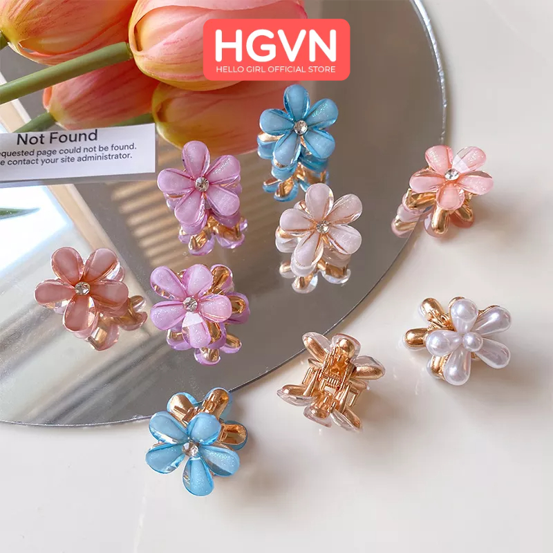 HỘP 10 Kẹp Tóc Càng Cua HGVN Kim Loại Mini Hình Hoa Đá Cao Cấp Màu Pastel Phong Cách Hàn Quốc Sang Trọng Cho Mẹ Và Bé