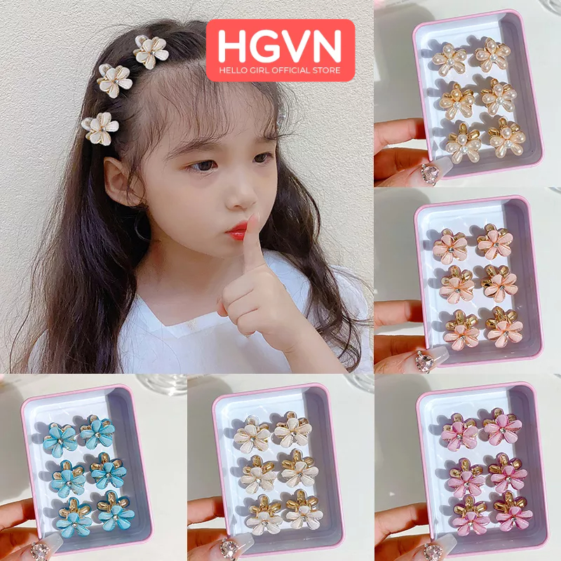 HỘP 10 Kẹp Tóc Càng Cua HGVN Kim Loại Mini Hình Hoa Đá Cao Cấp Màu Pastel Phong Cách Hàn Quốc Sang Trọng Cho Mẹ Và Bé