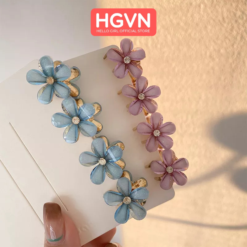 HỘP 10 Kẹp Tóc Càng Cua HGVN Kim Loại Mini Hình Hoa Đá Cao Cấp Màu Pastel Phong Cách Hàn Quốc Sang Trọng Cho Mẹ Và Bé