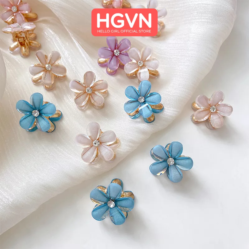HỘP 10 Kẹp Tóc Càng Cua HGVN Kim Loại Mini Hình Hoa Đá Cao Cấp Màu Pastel Phong Cách Hàn Quốc Sang Trọng Cho Mẹ Và Bé