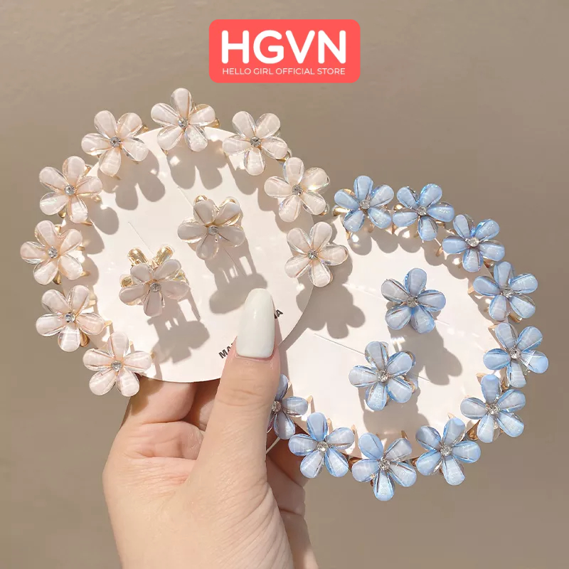 HỘP 10 Kẹp Tóc Càng Cua HGVN Kim Loại Mini Hình Hoa Đá Cao Cấp Màu Pastel Phong Cách Hàn Quốc Sang Trọng Cho Mẹ Và Bé