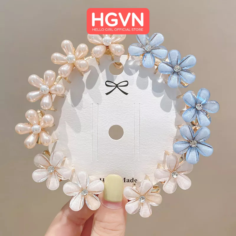 HỘP 10 Kẹp Tóc Càng Cua HGVN Kim Loại Mini Hình Hoa Đá Cao Cấp Màu Pastel Phong Cách Hàn Quốc Sang Trọng Cho Mẹ Và Bé