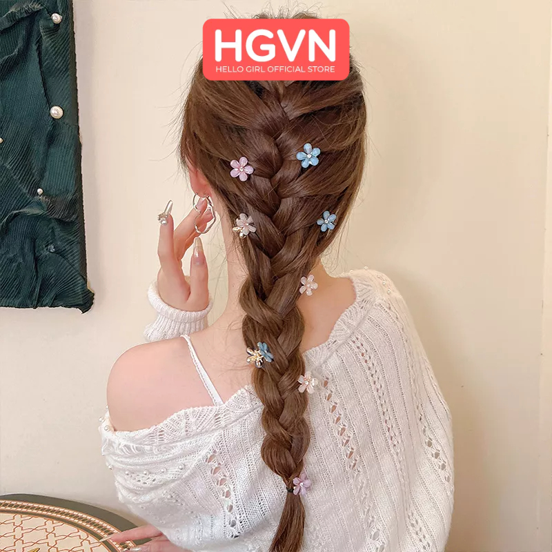 HỘP 10 Kẹp Tóc Càng Cua HGVN Kim Loại Mini Hình Hoa Đá Cao Cấp Màu Pastel Phong Cách Hàn Quốc Sang Trọng Cho Mẹ Và Bé