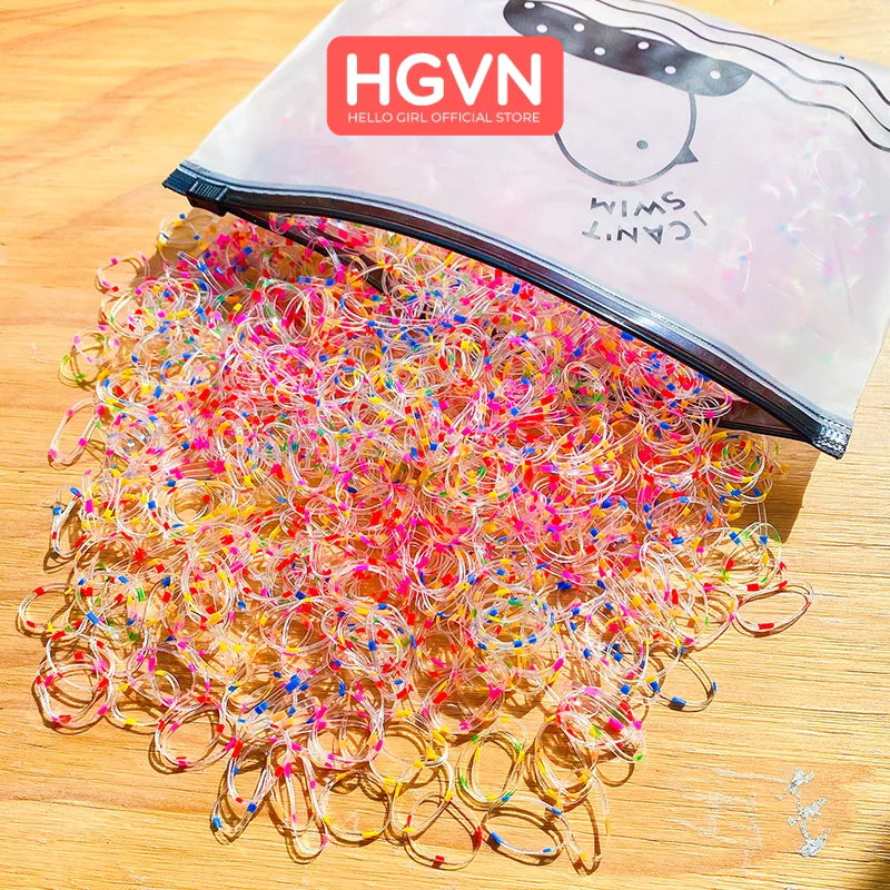 Hộp 1000 Chun Buộc Tóc HGVN Màu Khúc Trong Pastel Cao Cấp Siêu Dai Dùng 1 Lần Cho Bé Gái Phong Cách Ngọt Ngào #A37A