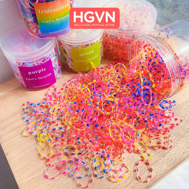 Hộp 1000 Chun Buộc Tóc HGVN Màu Khúc Trong Pastel Cao Cấp Siêu Dai Dùng 1 Lần Cho Bé Gái Phong Cách Ngọt Ngào #A37A