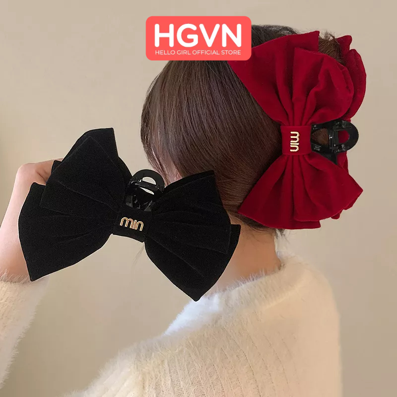 Kẹp Tóc Càng Cua HGVN Đính Nhung Nơ MIU Sang Trọng Phong Cách Ngọt Ngào Dành Cho Bạn Nữ Mẫu Mới 2023