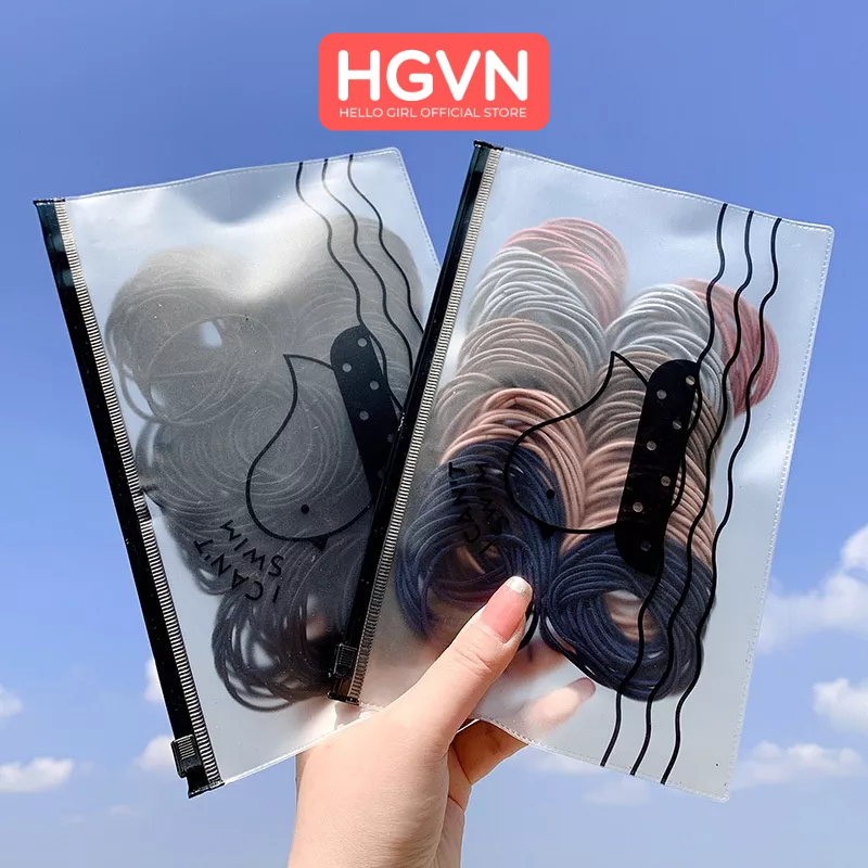 SET 100 Chun Buộc Tóc Mix Màu HGVN Kèm Túi Zip Sang Trọng #A17