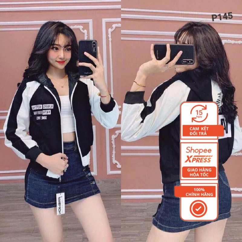 Áo Khoác Nữ Vải Dù In Chữ Phong Cách