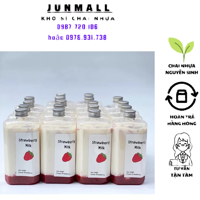 Chai nhựa vuông dẹt 500ml , chai nhựa dẹp đựng trà sữa 500ml