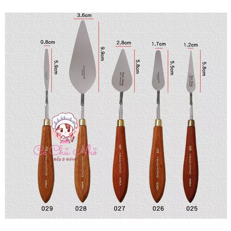 Bay hàn quốc Hwahong - Bay pha màu, bay lấy màu, bay tán màu vẽ tranh, cán nâu lẻ nhiều size