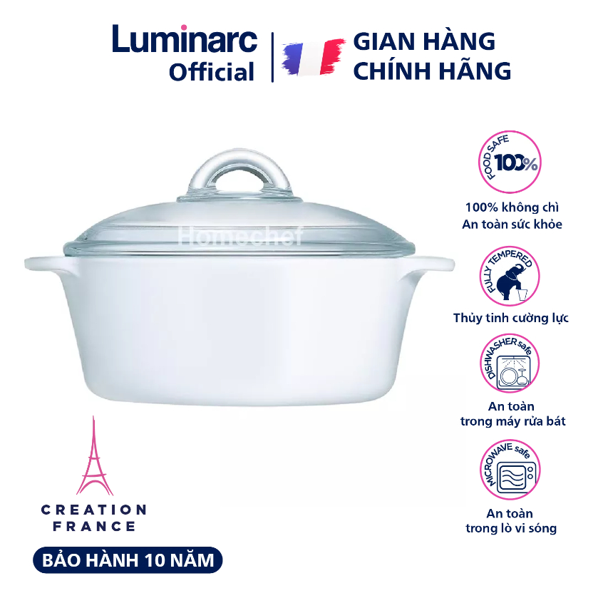 Nồi thủy tinh Luminarc Vitroline 2L C6318, dùng bếp ga, hồng ngoại, bảo hành 10 năm, sản xuất tại Pháp | Hàng chính hãng