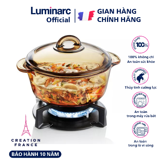 Nồi thủy tinh Luminarc Amberline 1L C6317 dùng bếp ga, hồng ngoại, bảo hành 10 năm | Hàng chính hãng