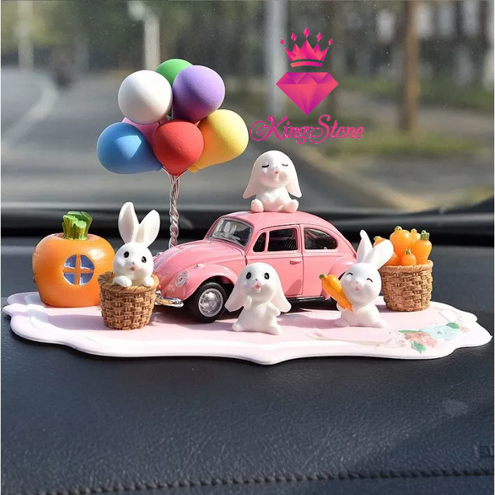 Phụ kiện ô tô bộ gia đình thỏ cà rốt dễ thương trang trí taplo, decor Phòng Ngủ Bàn Học - trang trí ô tô King Stone
