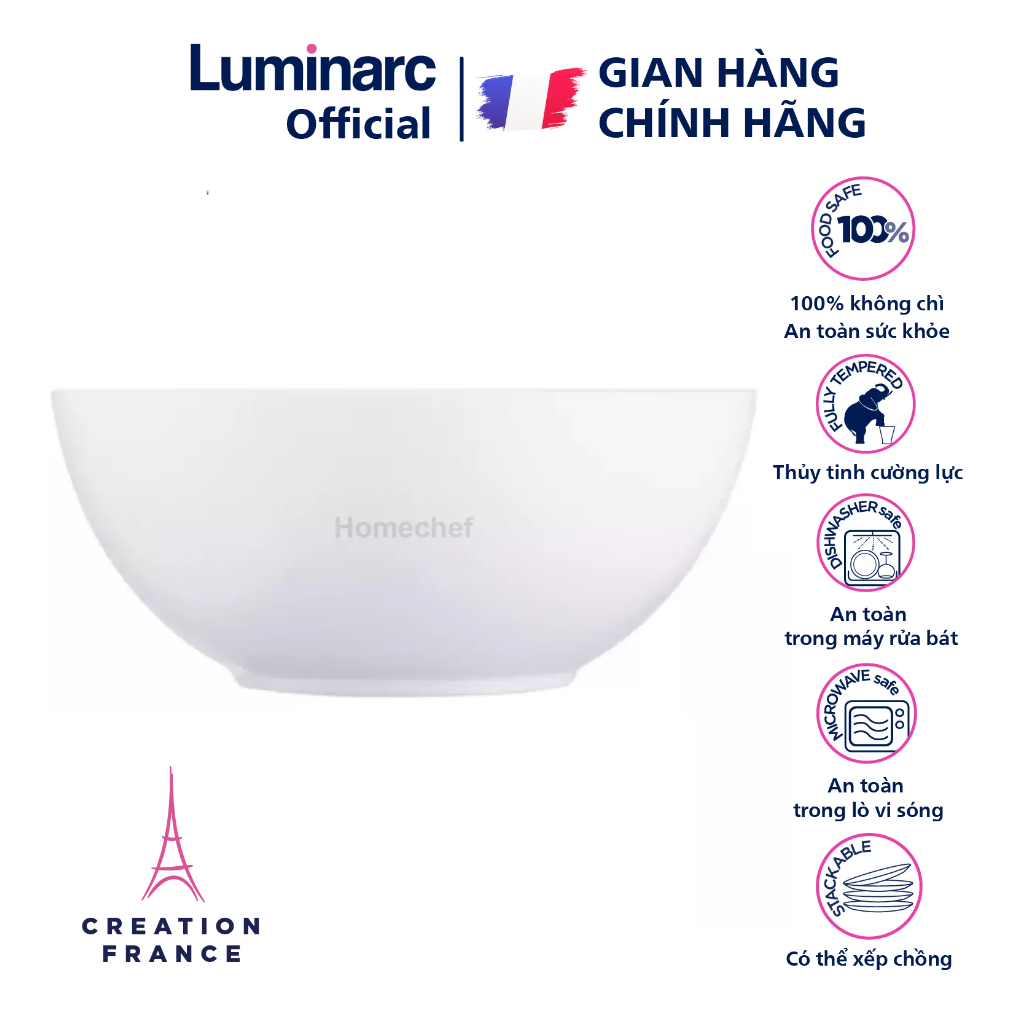 Bộ 6 bát tô thủy tinh Luminarc Diwali N3975*6 18cm, dùng lò vi sóng, máy rửa bát | Hàng chính hãng