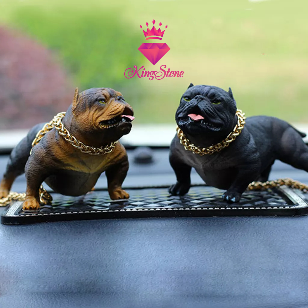 Phụ Kiện chó pitbull dây xích decor taplo, phòng ngủ bàn học - trang trí ô tô Kingstone