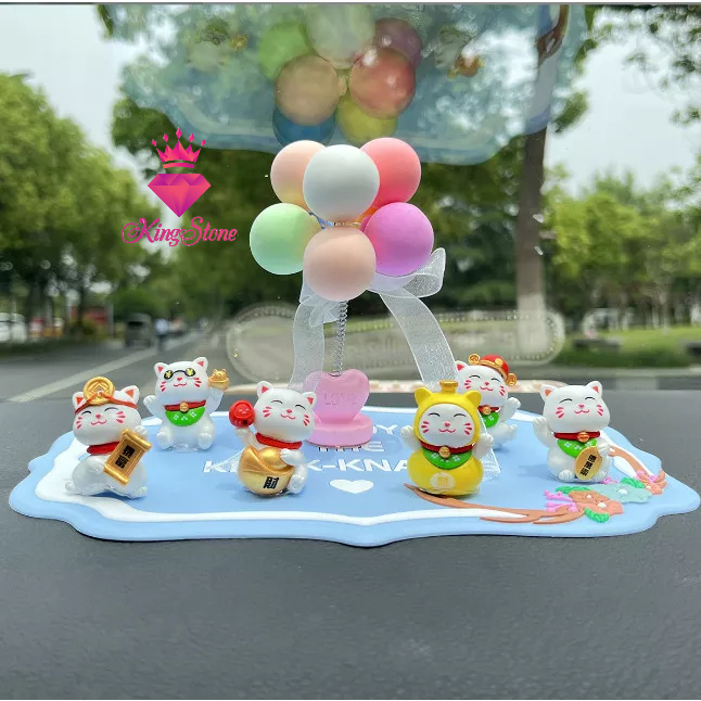 Phụ Kiện Trang Trí xe hơi set 6 mèo thần tài may mắn Decor Taplo, Phòng Ngủ Bàn Học - trang trí ô tô Kingstone
