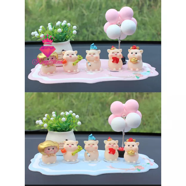 Phụ Kiện Trang Trí xe hơi set 6 heo lì xì Decor Taplo, Phòng Ngủ Bàn Học - trang trí ô tô Kingstone