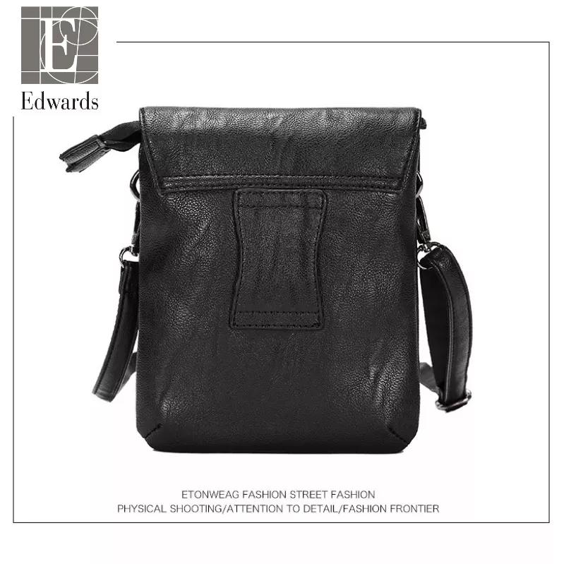 Túi vuông đeo chéo nam Edwards đen trơn bóng da PU cao cấp dây đeo tháo rời