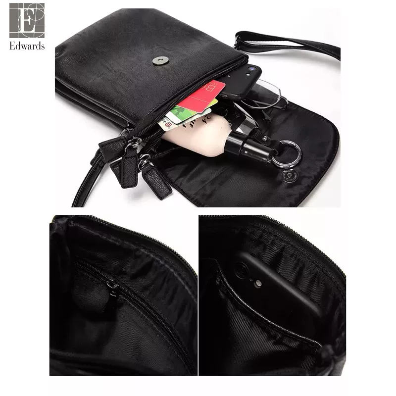 Túi vuông đeo chéo nam Edwards đen trơn bóng da PU cao cấp dây đeo tháo rời